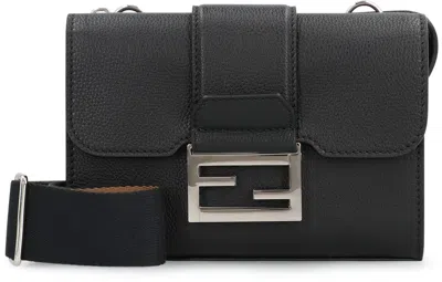 Fendi Baguette Double Leather Crossbody Bag In Black