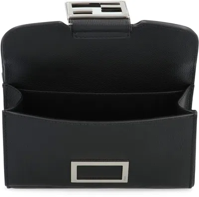 Fendi Baguette Double Leather Crossbody Bag In Black