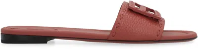 Fendi Baguette Leather Slides In Brown
