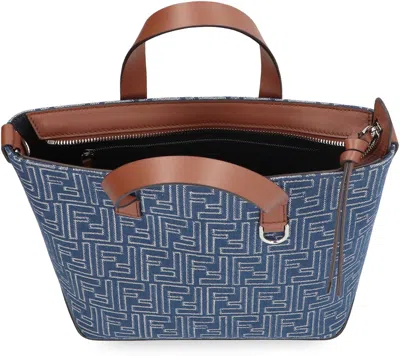Fendi Structured Cotton Ff Shopping Bag With Leather Accents In Gray