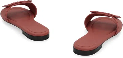 Fendi Baguette Leather Slides In Brown