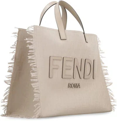 Fendi Jacquard Fabric Tote In Neutral