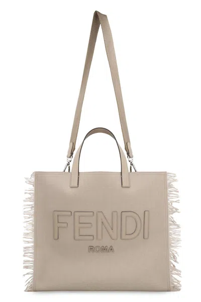 Fendi Jacquard Fabric Tote In Neutral