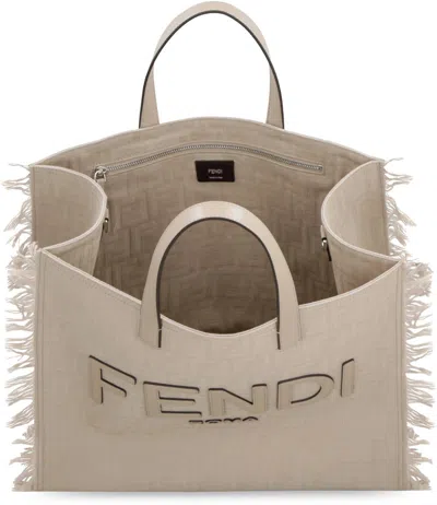 Fendi Jacquard Fabric Tote In Neutral
