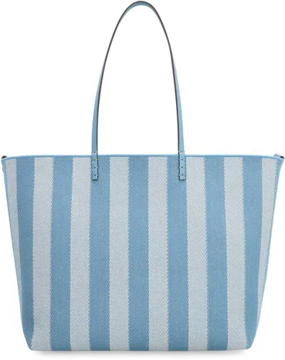 Fendi Pequin Striped And Ff Fabric Roll Large Reversible Shopper Bags In Blue
