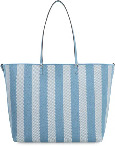 Fendi Pequin Striped And Ff Fabric Roll Large Reversible Shopper Bags In Blue