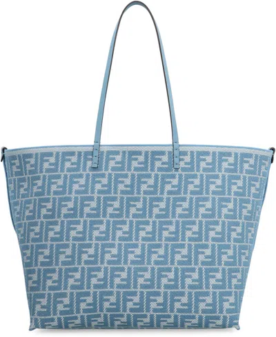 Fendi Pequin Striped And Ff Fabric Roll Large Reversible Shopper Bags In Blue