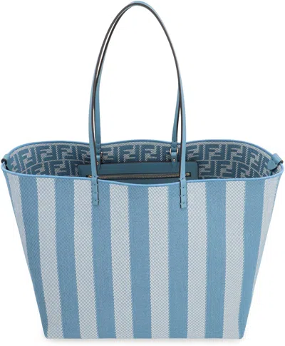 Fendi Pequin Striped And Ff Fabric Roll Large Reversible Shopper Bags In Blue