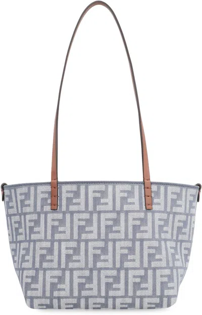 Fendi Small Roll Ff-logo Leather-handle Tote Bag In Blue