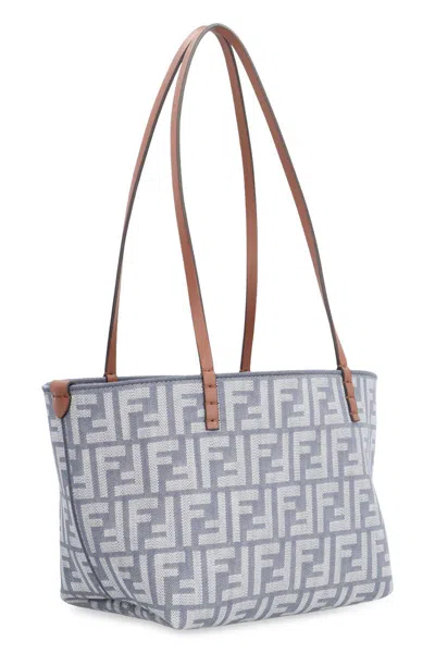 Fendi Small Roll Ff-logo Leather-handle Tote Bag In Blue