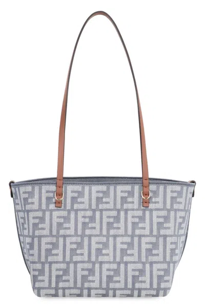 Fendi Small Roll Ff-logo Leather-handle Tote Bag In Blue