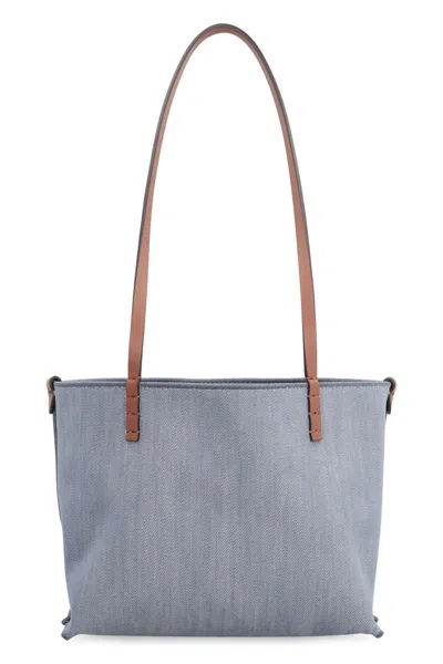 Fendi Small Roll Ff-logo Leather-handle Tote Bag In Blue