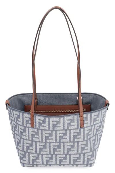 Fendi Small Roll Ff-logo Leather-handle Tote Bag In Blue