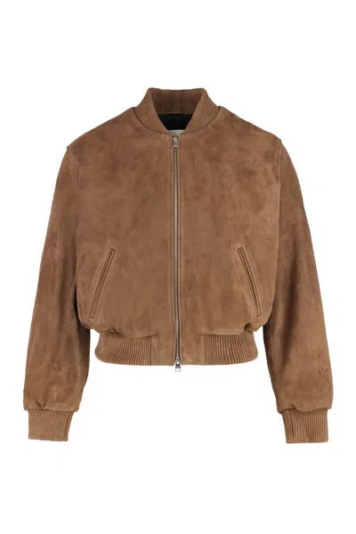 Ami Alexandre Mattiussi Ami Paris Brown Suede Bomber Jacket In Brown