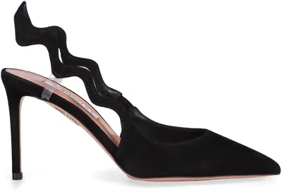 Aquazzura 85mm Artiste Sling Wave-detail Slingback Pumps In Black