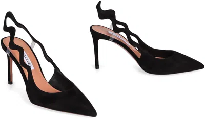 Aquazzura 85mm Artiste Sling Wave-detail Slingback Pumps In Black