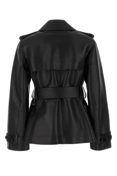 Burberry Short Leather Jacket With Studs And Buckle In Black