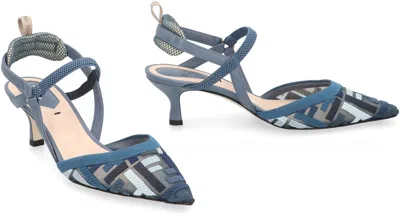 Fendi Dnu Inv  Ff Colibri Lite Medium Mesh & Leather Slingback Mule In Blue