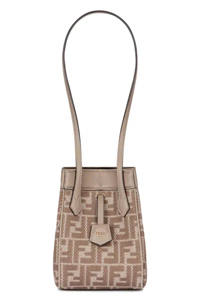 Fendi Women Origami Mini Leather And Denim-effect Ff Jacquard Transformable Mini-bag In Gold