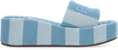 Fendi Logo-embroidered Slides In Blue