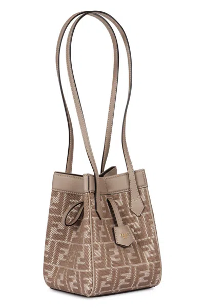 Fendi Women Origami Mini Leather And Denim-effect Ff Jacquard Transformable Mini-bag In Gold