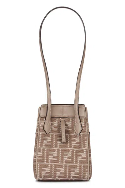 Fendi Women Origami Mini Leather And Denim-effect Ff Jacquard Transformable Mini-bag In Gold