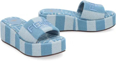 Fendi Logo-embroidered Slides In Blue