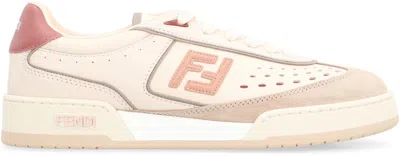 Fendi Modern Contrast Panel Sneakers With Perforated Design In Neutral