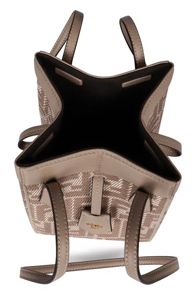 Fendi Women Origami Mini Leather And Denim-effect Ff Jacquard Transformable Mini-bag In Gold