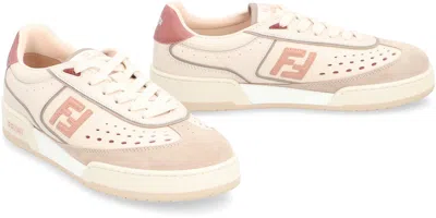 Fendi Modern Contrast Panel Sneakers With Perforated Design In Neutral