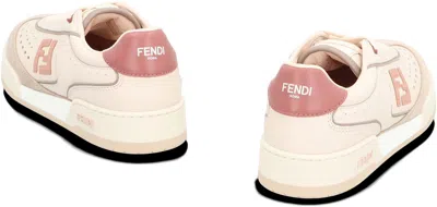 Fendi Modern Contrast Panel Sneakers With Perforated Design In Neutral
