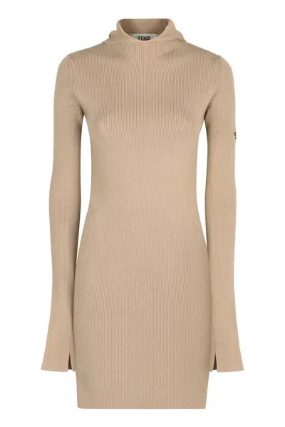 Fendi Hooded Mini Dress In Neutral