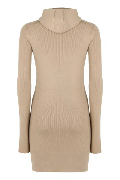 Fendi Hooded Mini Dress In Neutral