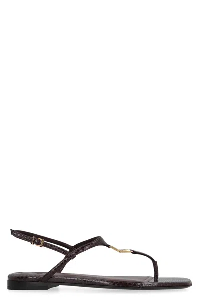 Fendi Ffold Leather Sandals In Brown