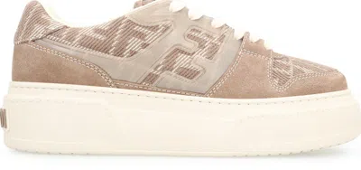 Fendi Match Canvas And Suede Low-top Sneakers In Brown