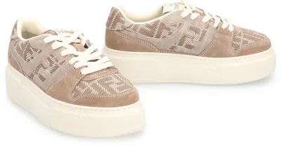 Fendi Match Canvas And Suede Low-top Sneakers In Brown