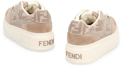 Fendi Match Canvas And Suede Low-top Sneakers In Brown
