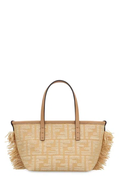 Fendi Mini Roll Ff Jacquard Fringed Tote Bag In Metallic