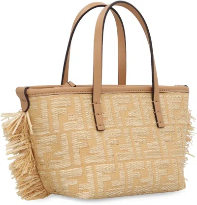 Fendi Mini Roll Ff Jacquard Fringed Tote Bag In Metallic