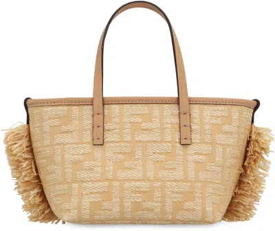 Fendi Mini Roll Ff Jacquard Fringed Tote Bag In Metallic