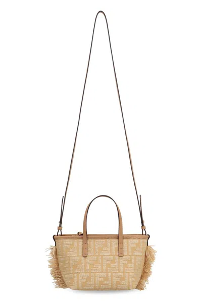 Fendi Mini Roll Ff Jacquard Fringed Tote Bag In Metallic