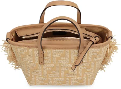 Fendi Mini Roll Ff Jacquard Fringed Tote Bag In Metallic