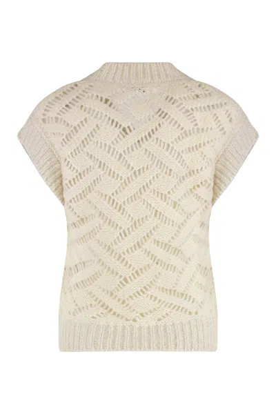 Peserico Short-sleeved Open-knit Sweater In White