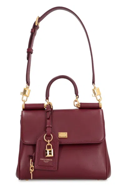 Dolce & Gabbana Structured Calf Leather Handbag In Red
