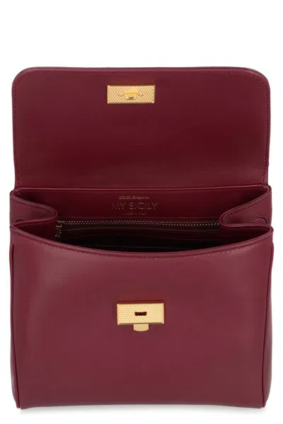 Dolce & Gabbana Structured Calf Leather Handbag In Red