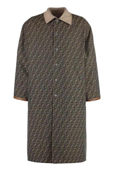 Fendi Logo Monogram Reversible Trench Coat In Brown