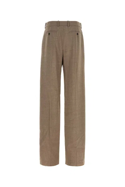 Saint Laurent Pleated Wool Trousers In Brown