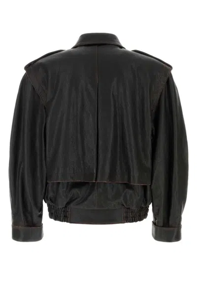 Saint Laurent Brown Jacket With Lived Effect And Front Welt Pockets In Leather Man In Black
