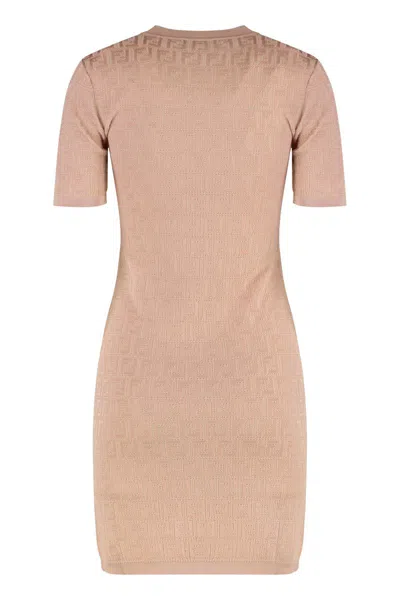 Fendi Ff Jacquard Knitted Mini Dress In White