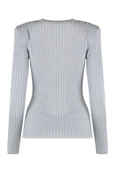 Elisabetta Franchi Ribbed Padded-shoulders Top In Blue